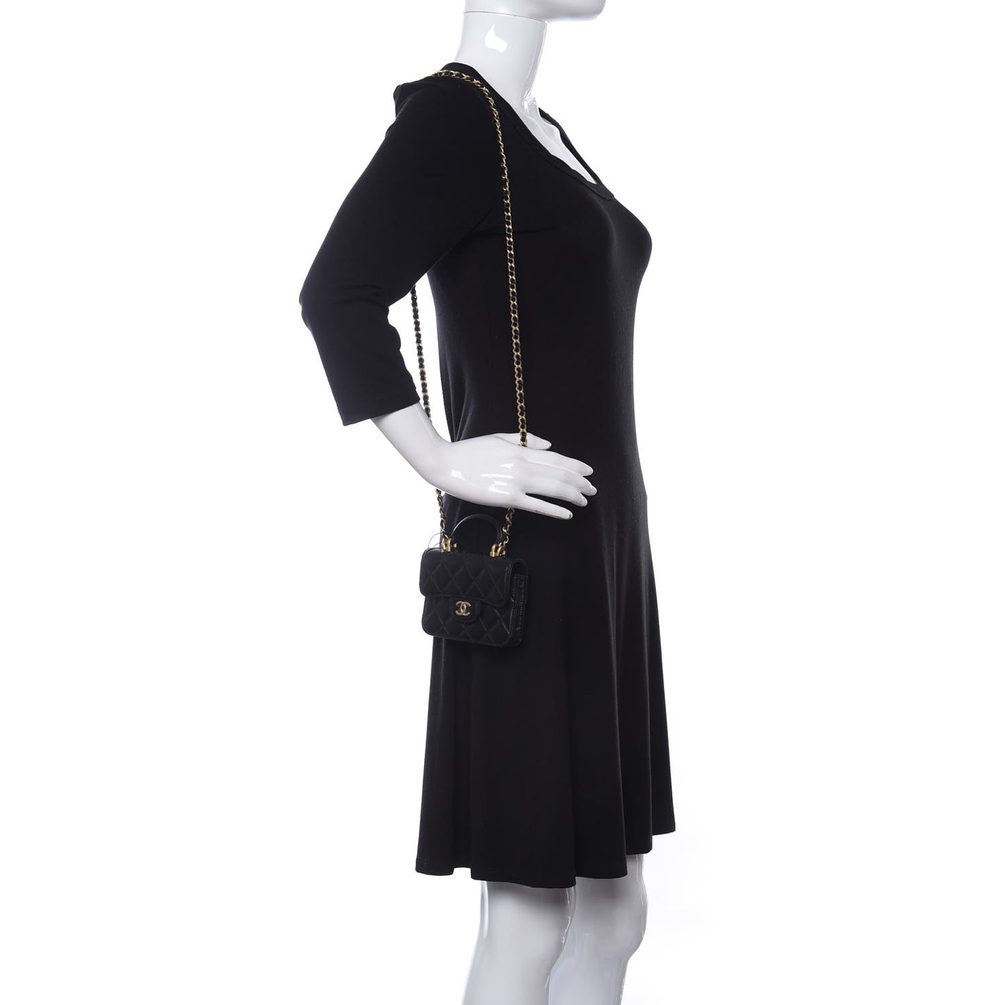 Lambskin Quilted Top Handle Flap Coin Purse With Chain Black
