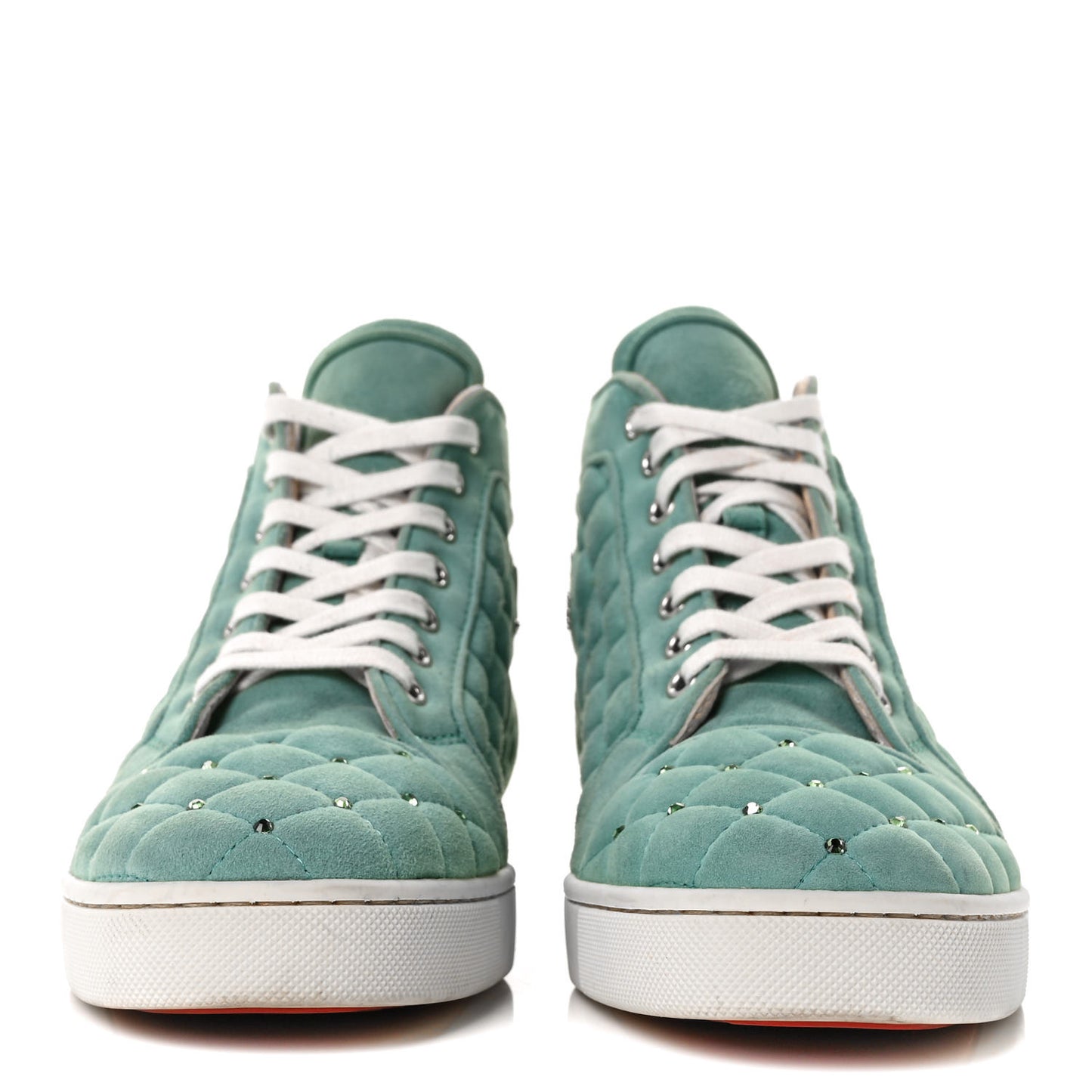 Calfskin Suede Quilted Crystal High Top Flat Sneakers 40