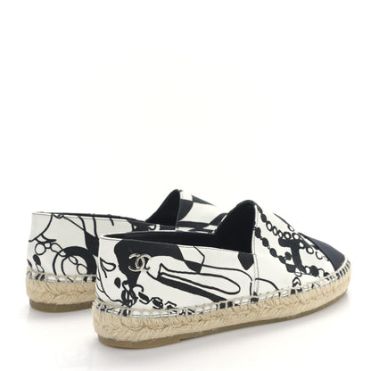 Chanel Printed Canvas Grosgrain 31 Rue Cambon Espadrilles 40 Black White 4 of 8
