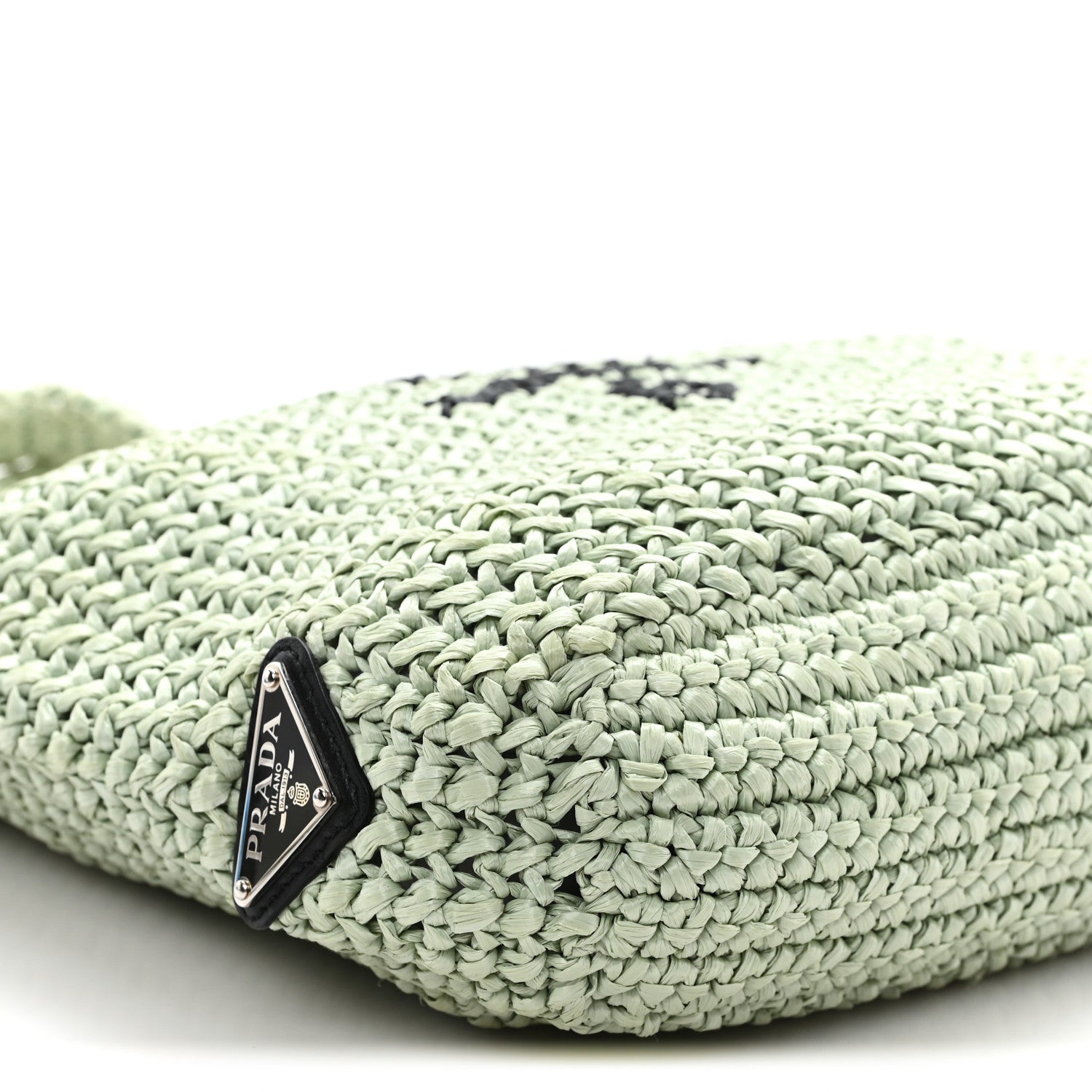Prada Yarn Raffia Effect Crochet Small Logo Tote Acqua 9 of 10