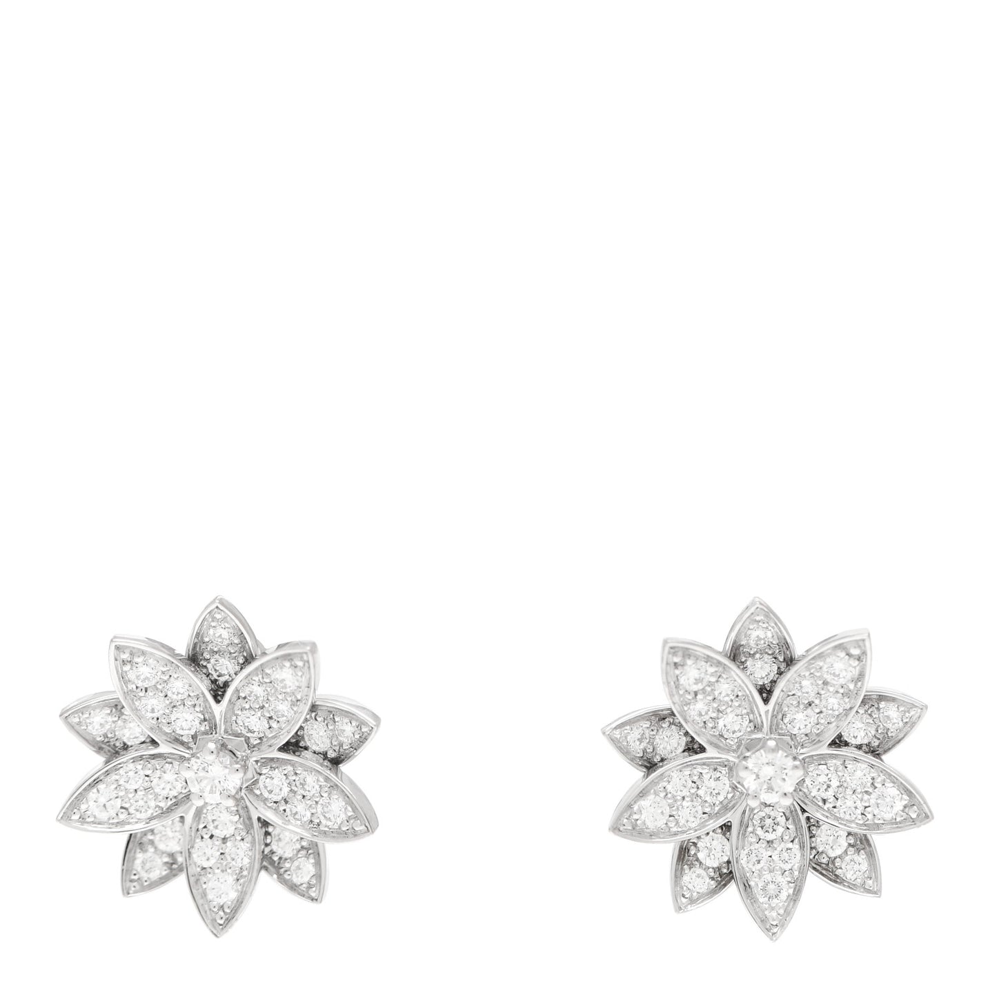 18K White Gold Diamond Small Lotus Earrings