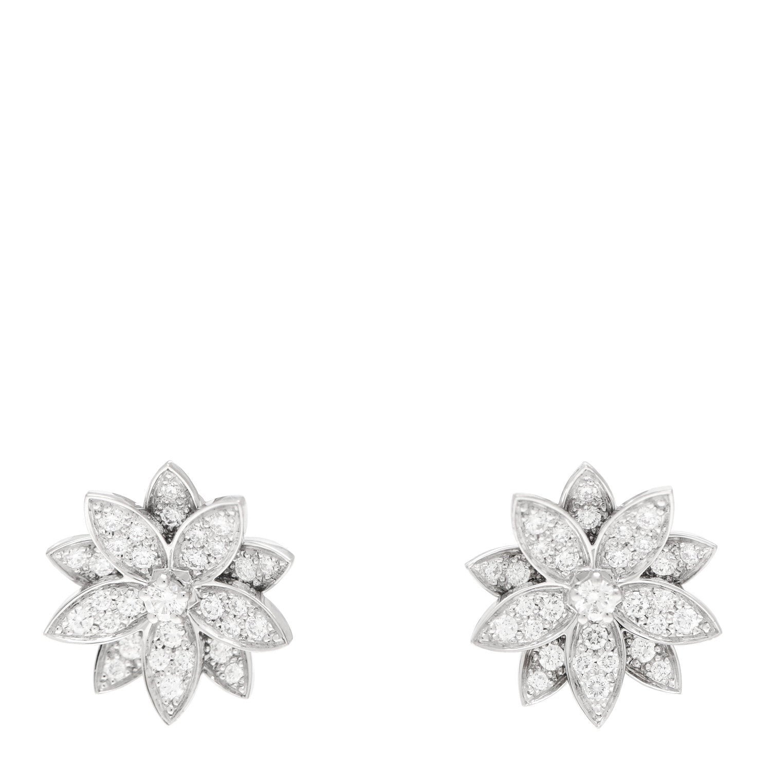 Van Cleef & Arpels 18K White Gold Diamond Small Lotus Earrings 1 of 8
