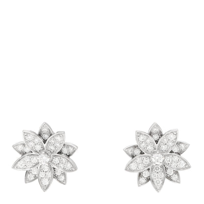 Van Cleef & Arpels 18K White Gold Diamond Small Lotus Earrings 1 of 8