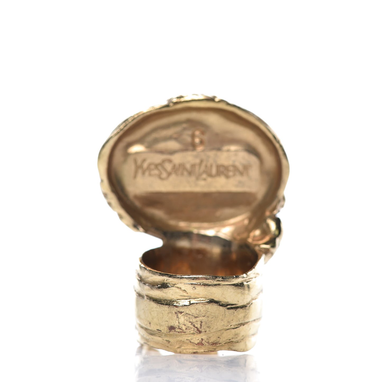 Glass Cabochon Arty Ovale Ring 6 Gold Blue