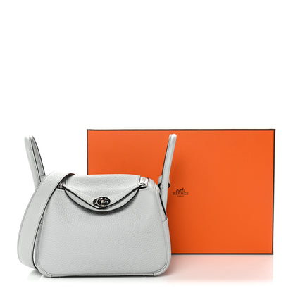 Hermes Taurillon Clemence Mini Lindy 20 Bleu Pale 11 of 11