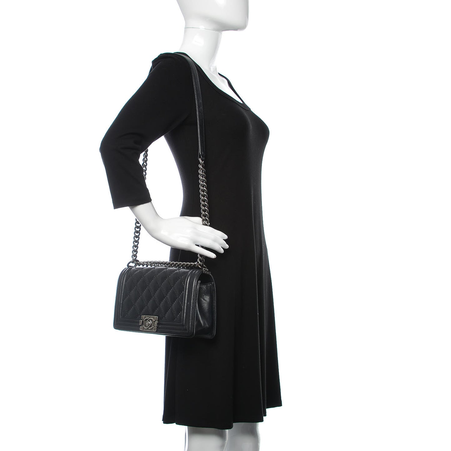 Calfskin Double Stitch Medium Boy Flap Black