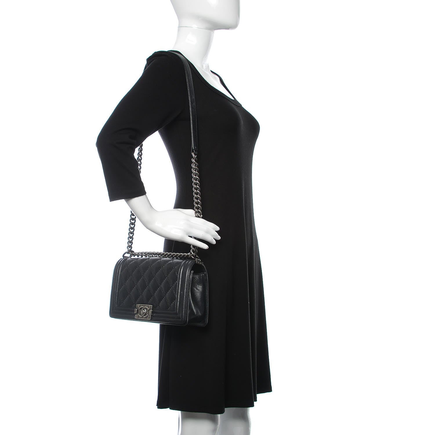 Chanel Calfskin Double Stitch Medium Boy Flap Black 2 of 15