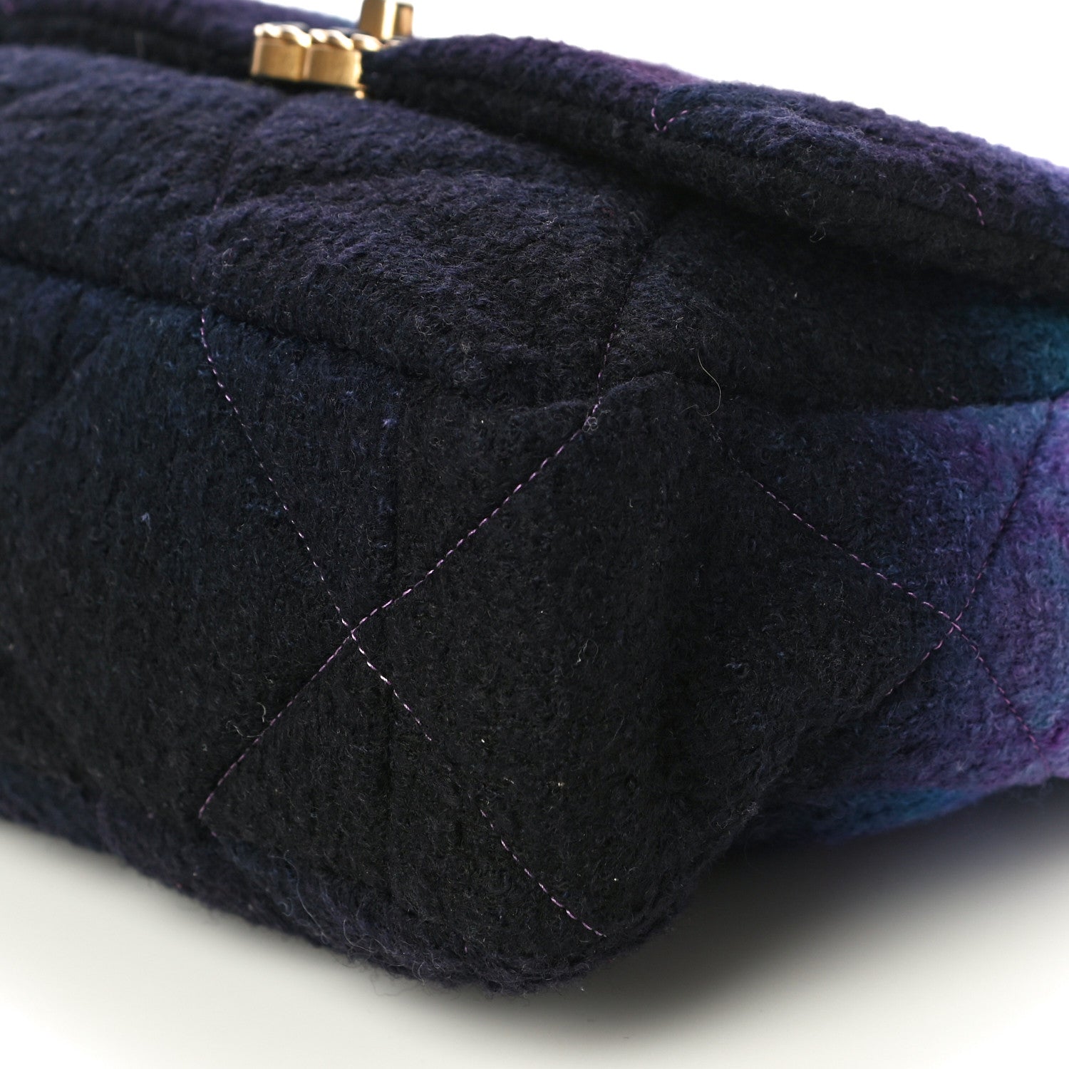 Chanel Wool Tweed Quilted Large Chanel 19 Flap Purple Black Blue 10 of 10