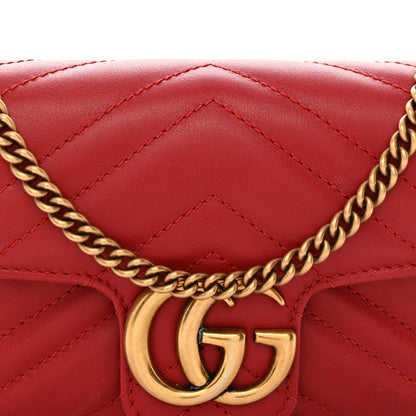 Gucci Calfskin Matelasse Super Mini GG Marmont Shoulder Bag Hibiscus Red 8 of 12