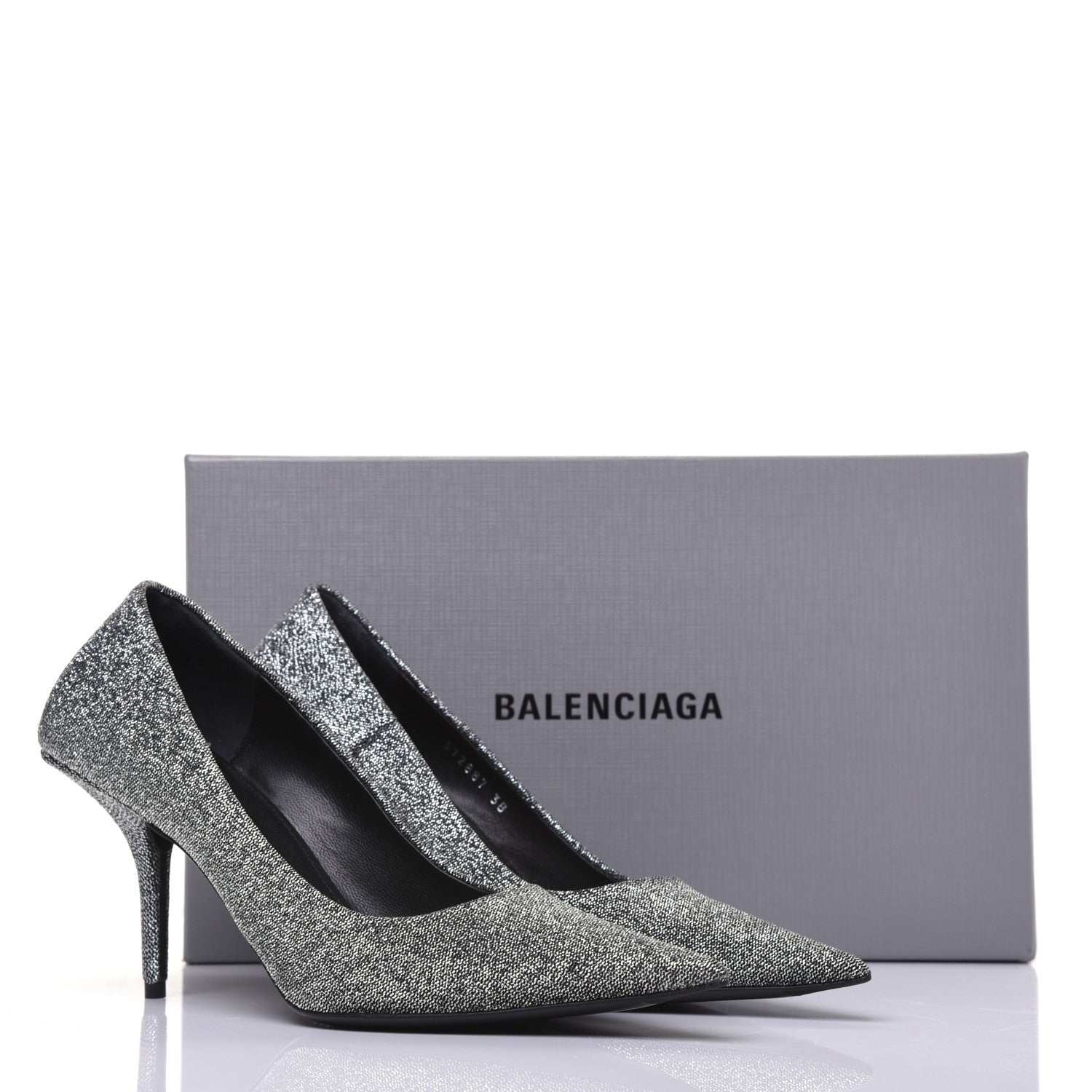 Balenciaga Shiny Fabric Square Knife 80mm Pumps 38 Silver 11 of 11