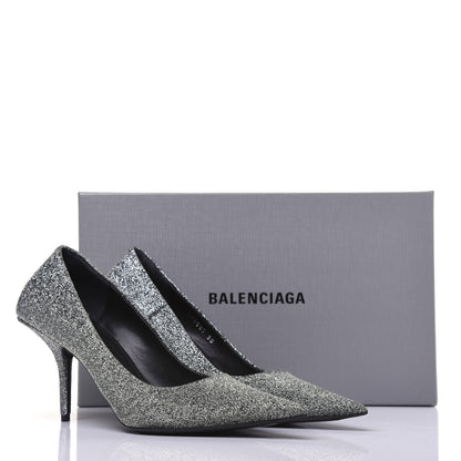 Balenciaga Shiny Fabric Square Knife 80mm Pumps 38 Silver 11 of 11