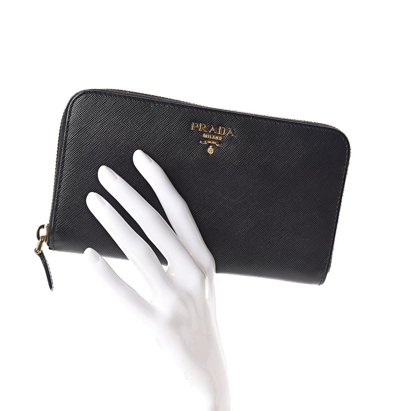 Saffiano Metal Zip Around Wallet Black