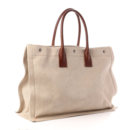 Saint Laurent Linen Calfskin Rive Gauche Tote Tan 3 of 10