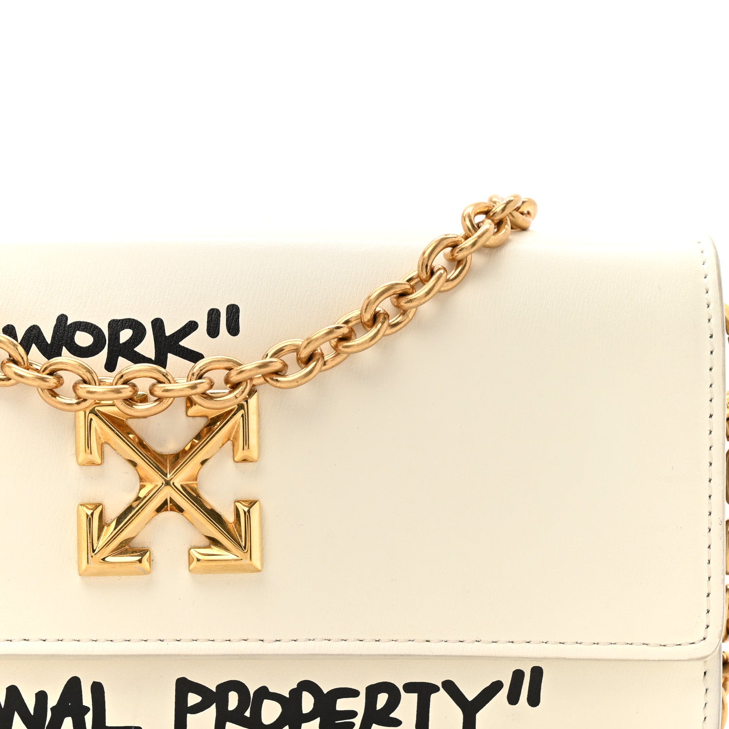 Off-White Calfskin Jitney Logo Flap Wallet On Chain White 8 of 15