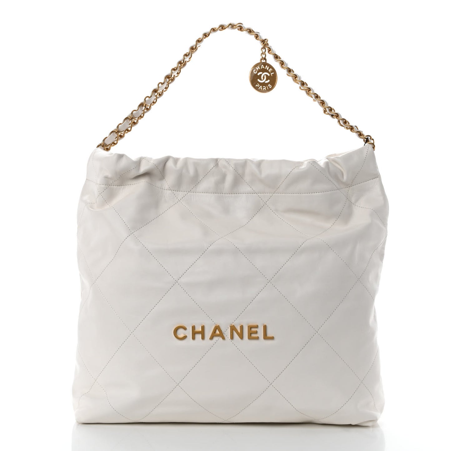 Shiny Calfskin Quilted Chanel 22 White