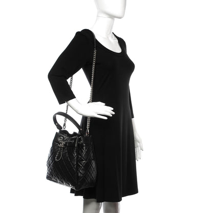 Chanel Lambskin Quilted CC Chain Drawstring Tote Black 3 of 13