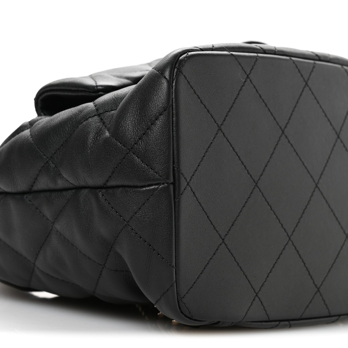 Lambskin Quilted Double Pocket Drawstring Backpack Black