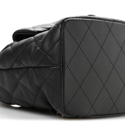 Chanel Lambskin Quilted Double Pocket Drawstring Backpack Black 9 of 10
