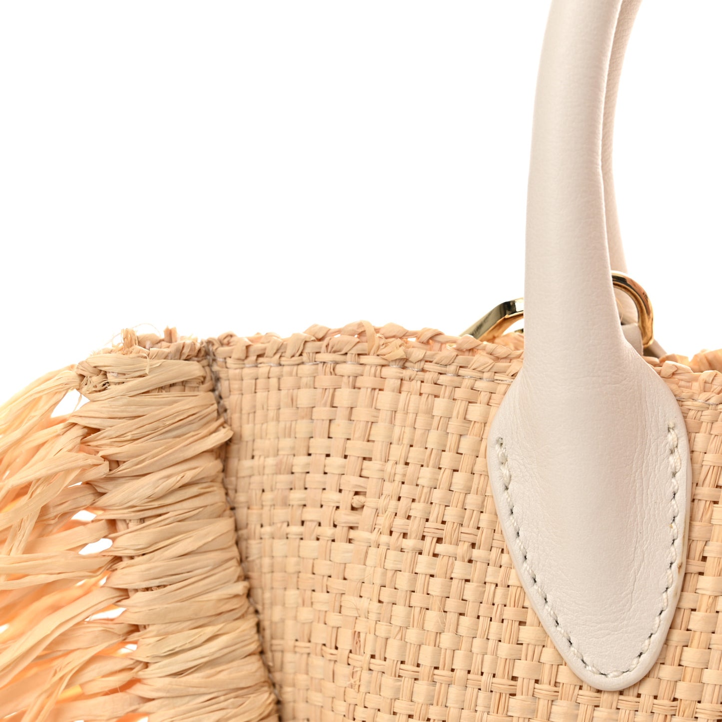 Raffia Woven Calfskin Le Petit Baci Natural White