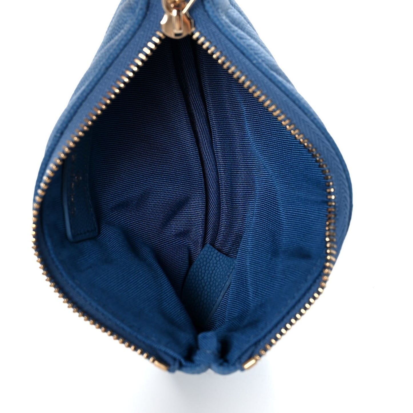 Caviar Chevron Quilted Small Cosmetic Case Blue