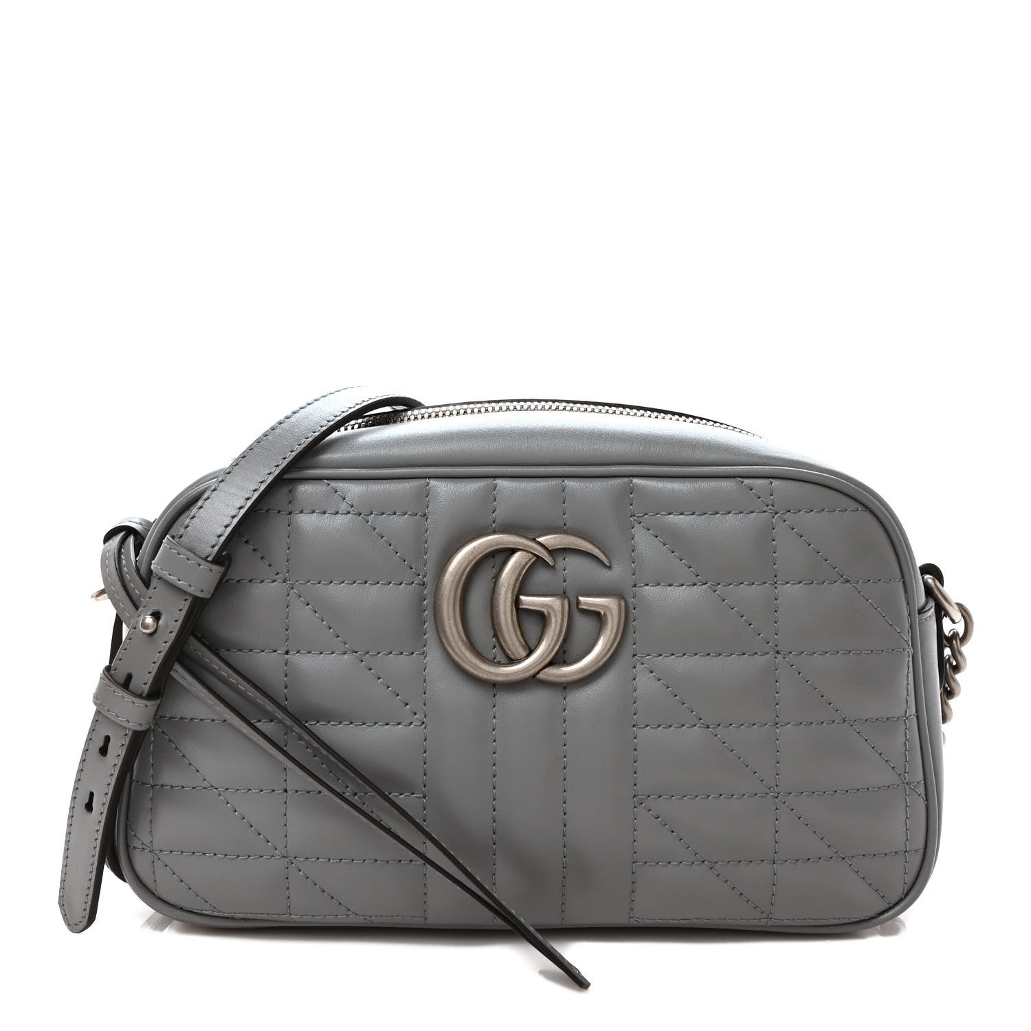 Gucci Calfskin Matelasse Aria Small GG Marmont Chain Shoulder Bag Deep Grey 1 of 11