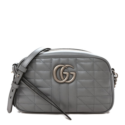 Gucci Calfskin Matelasse Aria Small GG Marmont Chain Shoulder Bag Deep Grey 1 of 11