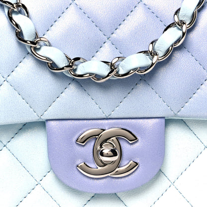 Chanel Perforated Lambskin Quilted Mini Rectangular Flap Light Blue Light Purple White 10 of 11