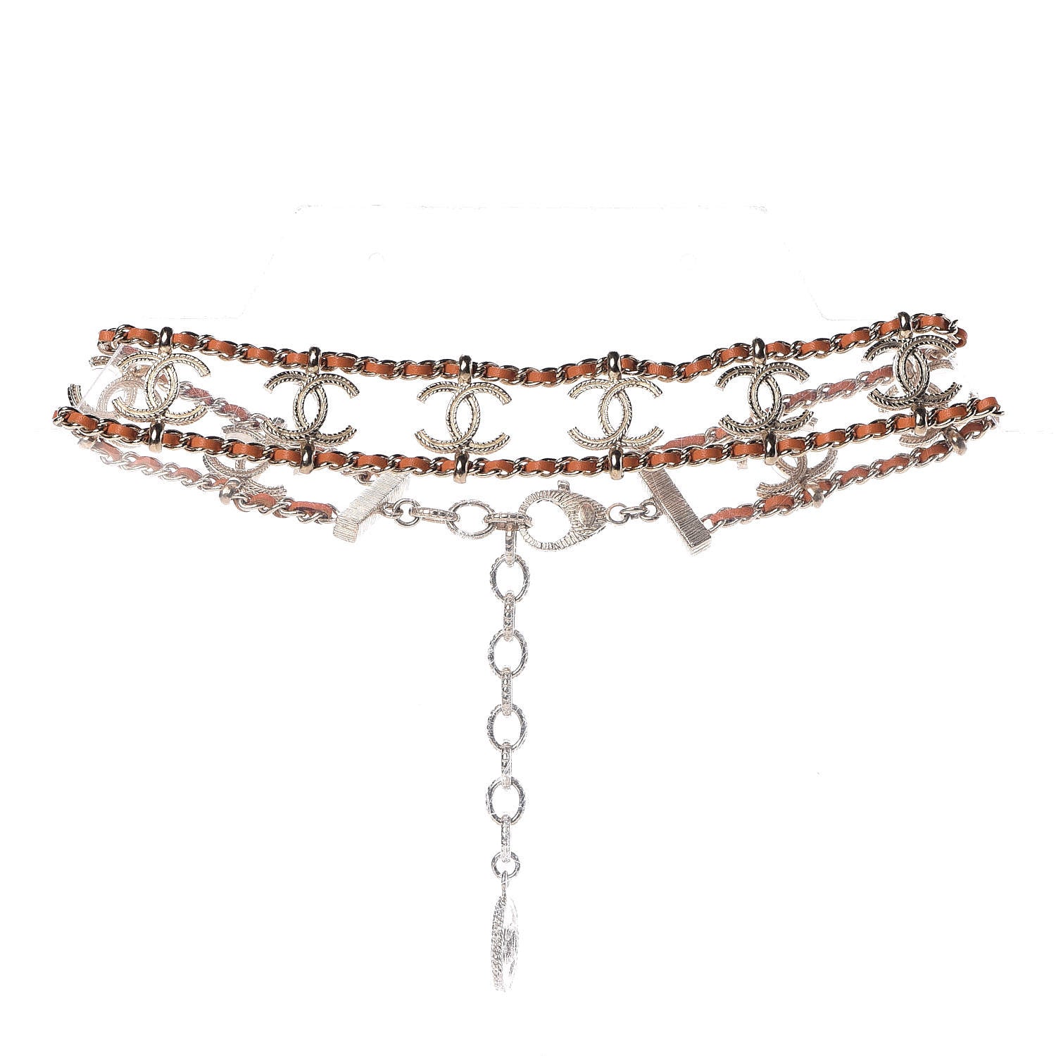 Chanel Metal Lambskin CC Chain Link Choker Necklace Gold Orange Pink 1 of 5