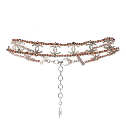 Chanel Metal Lambskin CC Chain Link Choker Necklace Gold Orange Pink 1 of 5