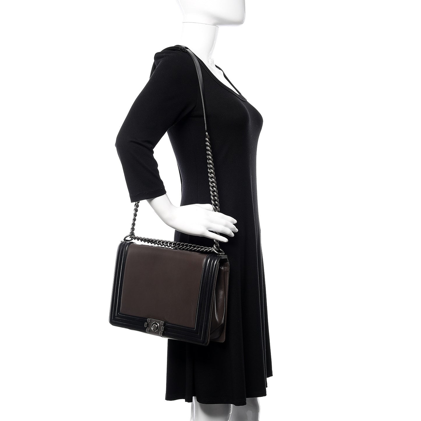 Glazed Calfskin Large Boy Flap Black Brown