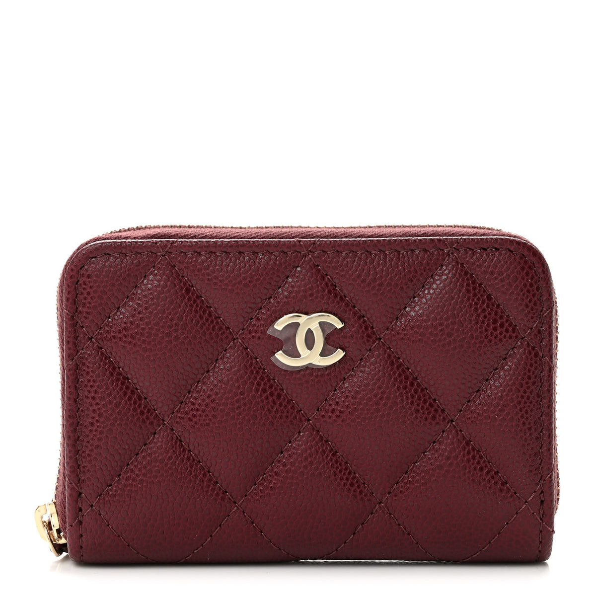 Caviar Quilted Zip Around Coin Purse Dark Burgundy