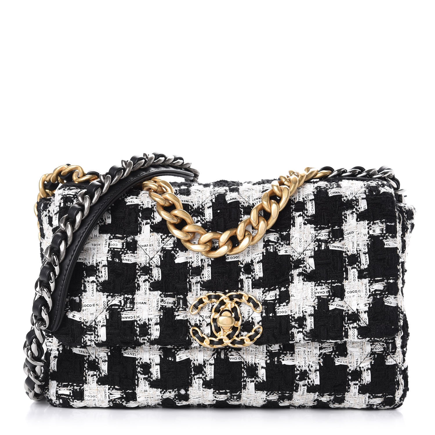 Chanel Tweed Quilted Medium 19 Flap Black Ecru White 1 of 11