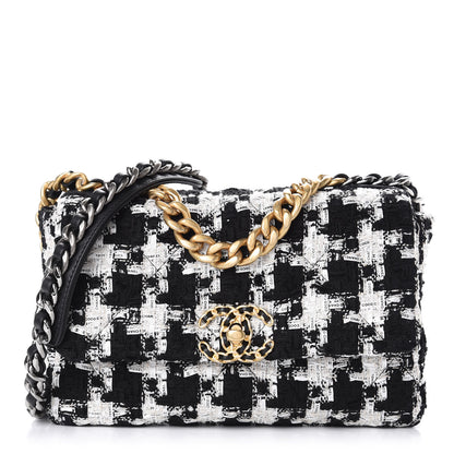 Chanel Tweed Quilted Medium 19 Flap Black Ecru White 1 of 11