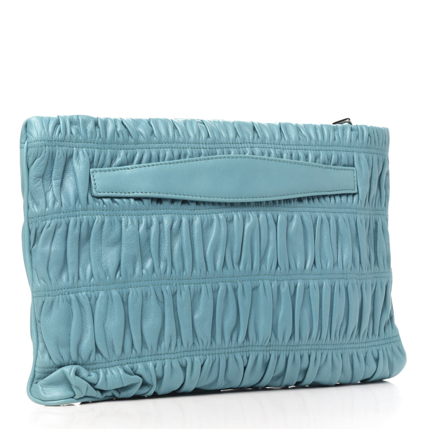 Prada Nappa Gaufre Ruched Clutch Turchese 3 of 9