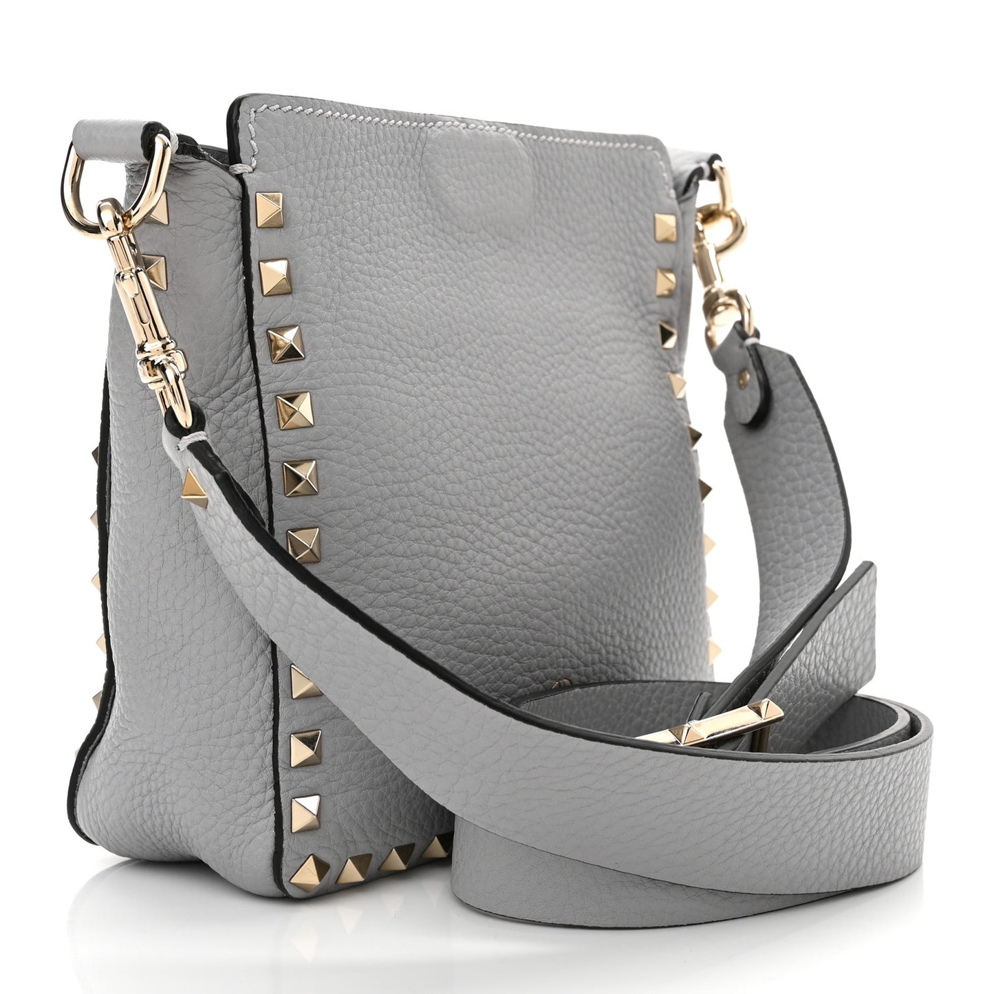 Pebbled Calfskin Mini Rockstud Flip-Lock Messenger Bag Pastel Grey