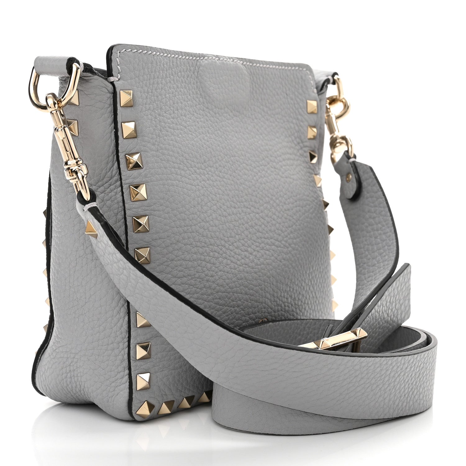 Valentino Garavani Pebbled Calfskin Mini Rockstud Flip-Lock Messenger Bag Pastel Grey 3 of 9