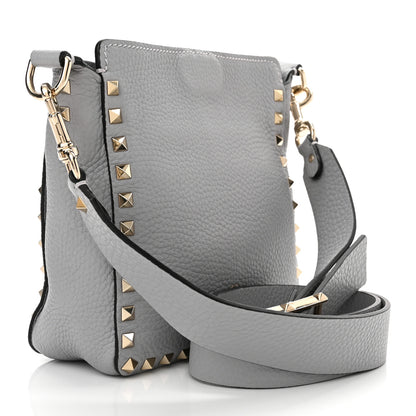 Valentino Garavani Pebbled Calfskin Mini Rockstud Flip-Lock Messenger Bag Pastel Grey 3 of 9