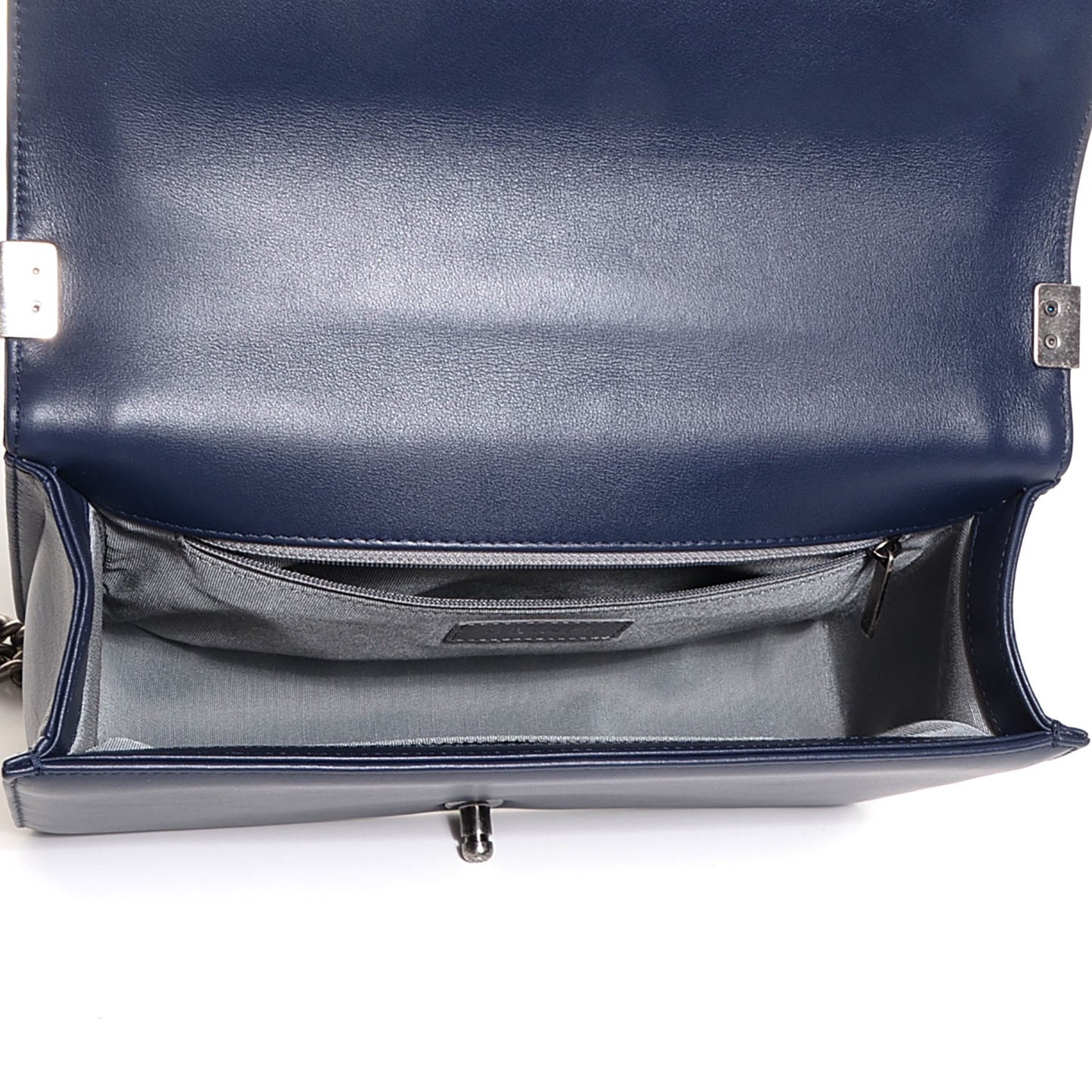 Lambskin Chevron Quilted New Medium Boy Flap Dark Navy Blue