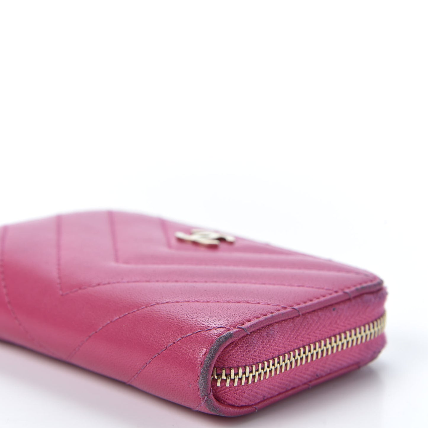 Lambskin Chevron Quilted Zip Around Coin Purse Pink