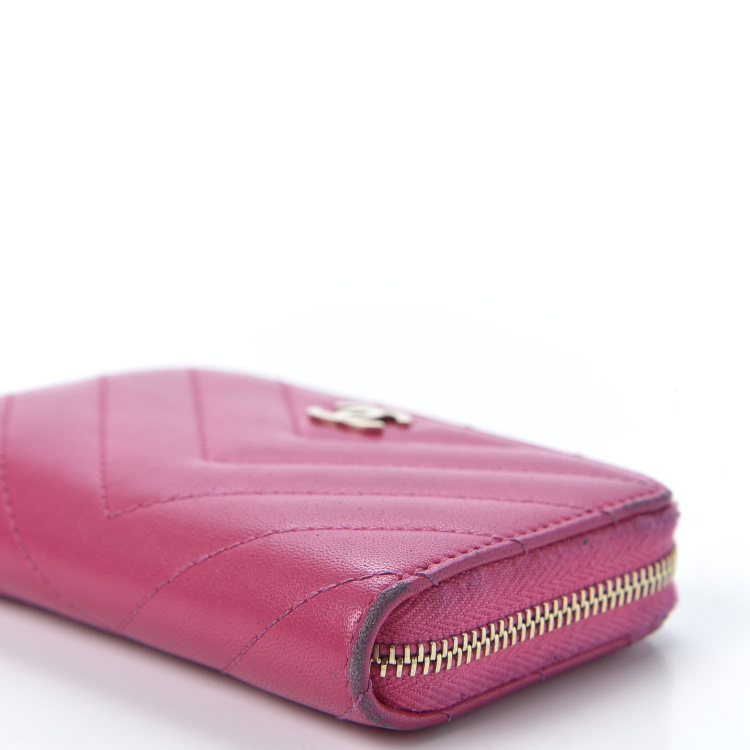 Chanel Lambskin Chevron Quilted Zip Around Coin Purse Pink 6 of 11