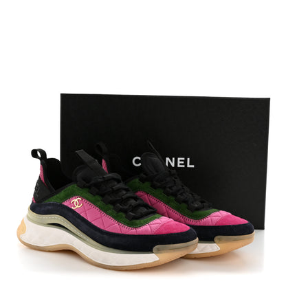 Chanel Velvet Calfskin Mixed Fibers CC Sneakers 39 Dark Pink Green 10 of 10