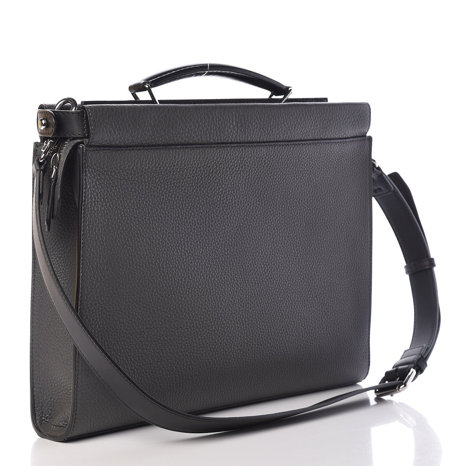 Fendi Calfskin FF Inlay Large Peekaboo Iconic Fit Satchel Asfalto 4 of 13