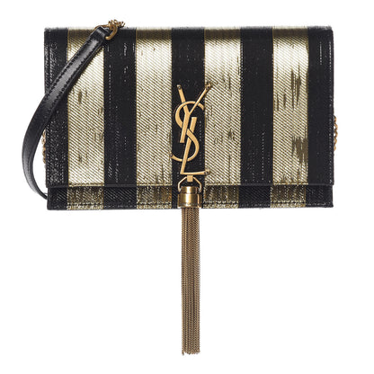 Saint Laurent Sequin Striped Classic Monogram Kate Tassel Chain Wallet Black Gold 1 of 18