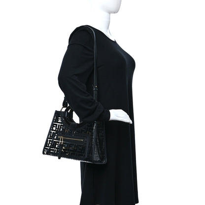 Fendi TPU FF Vitello Century Plexiglass Small Runaway Shopper Tote Black 2 of 10