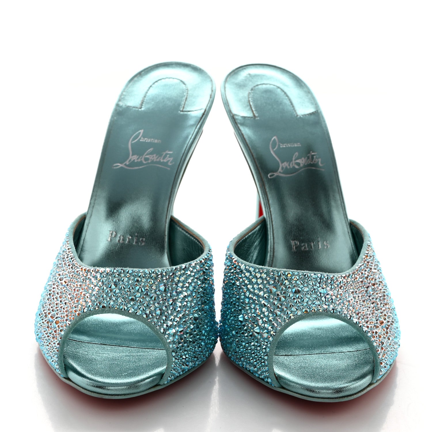 Christian Louboutin Suede Crystal Strass Me Dolly 100 Sandals 39.5 Mint 2 of 7