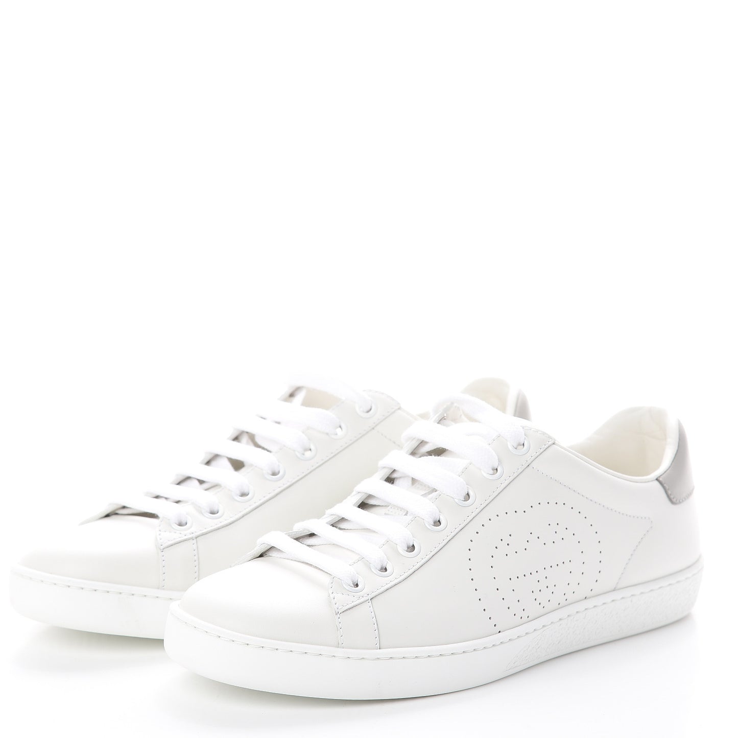 Calfskin Interlocking G Perforated Womens Ace Sneakers 36.5 White Grey Sky