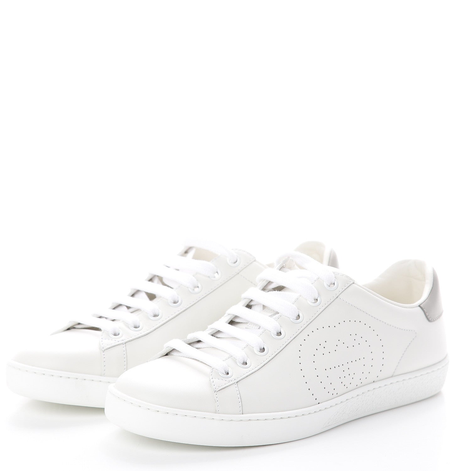 Gucci Calfskin Interlocking G Perforated Womens Ace Sneakers 36.5 White Grey Sky 3 of 7