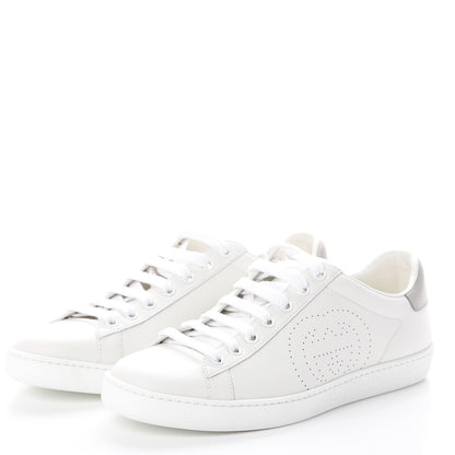 Gucci Calfskin Interlocking G Perforated Womens Ace Sneakers 36.5 White Grey Sky 3 of 7