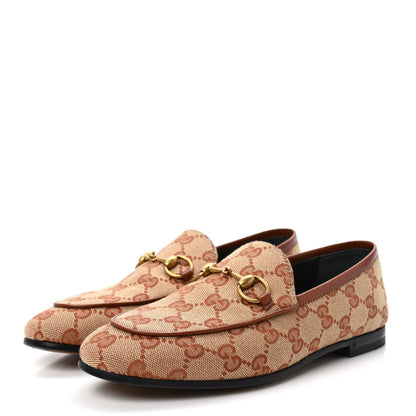 Gucci Canvas GG Monogram Horsebit Womens Jordaan Loafers 35 Beige Ruggine 3 of 8