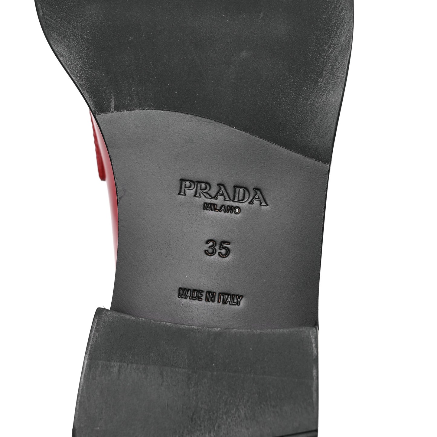 Brushed Calfskin Metal Triangle Logo 20mm Loafers 35 Scarlatto